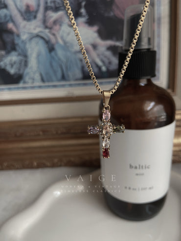 VAIGE Colorful Bling Cubic Zirconia Cross Pendant Necklace