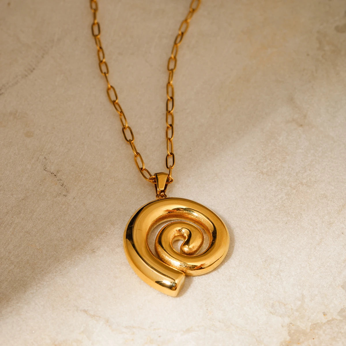 VAIGE Elegant Gold Spiral Circle Pendant Necklace in Stainless Steel