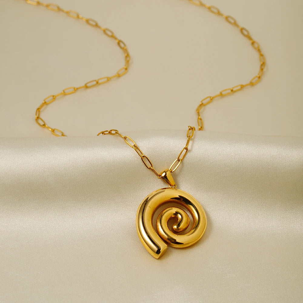 VAIGE Elegant Gold Spiral Circle Pendant Necklace in Stainless Steel