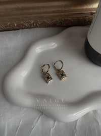 VAIGE Stainless Steel Rectangle Black Green White Huggie Hoop Earrings