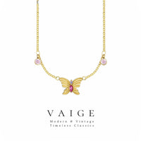 VAIGE Elegant 18K Gold Plated Butterfly Necklace in Silver with Zircon Accent