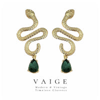 VAIGE Vintage-Inspired Gold Snake Earrings with Zircon Accents