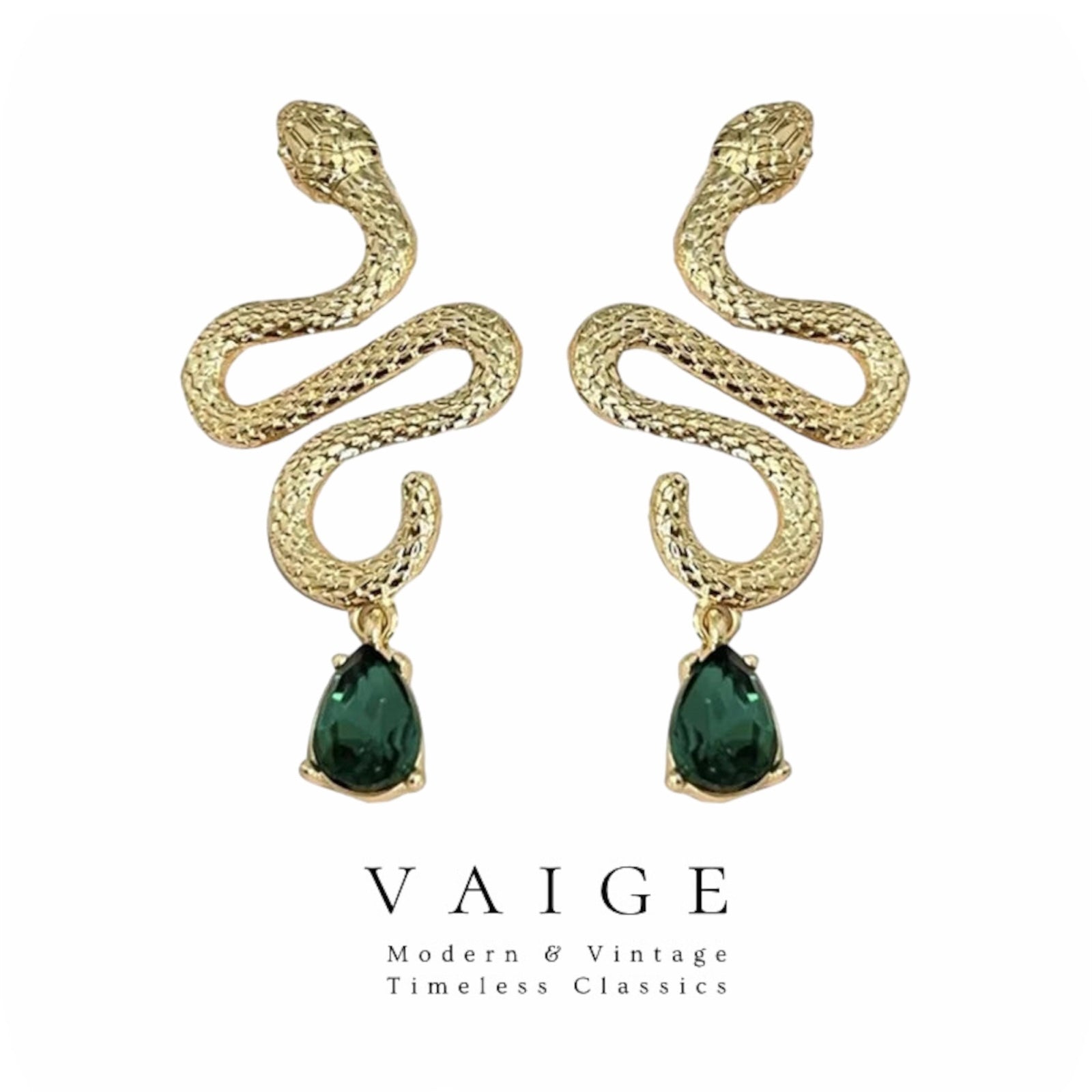 VAIGE Vintage-Inspired Gold Snake Earrings with Zircon Accents