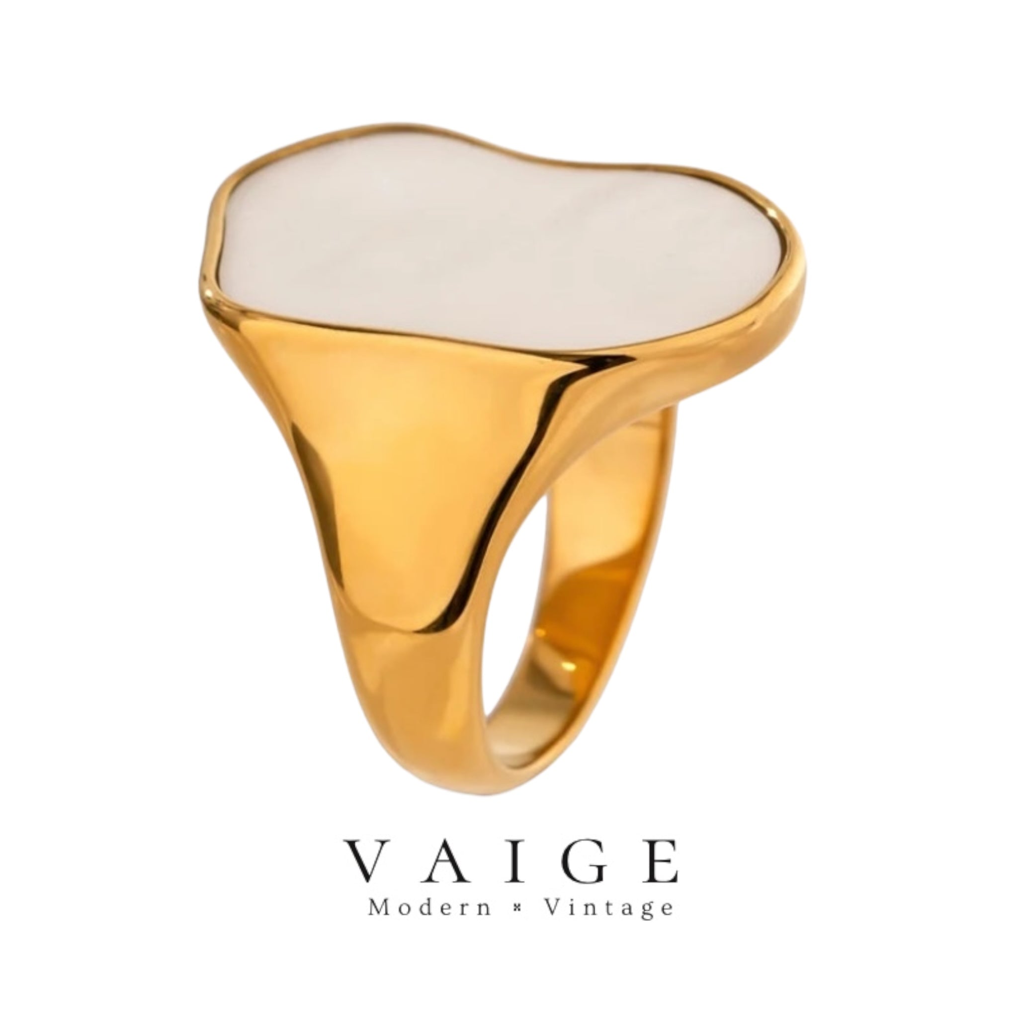 VAIGE Irregular Gold-Plated Natural Shell Ring in Stainless Steel