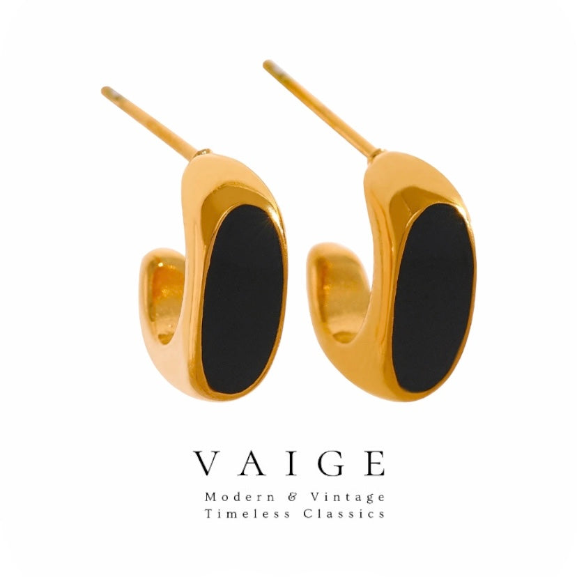 VAIGE Geometric Gold, Silver, and Black Stainless Steel Chunky Earrings