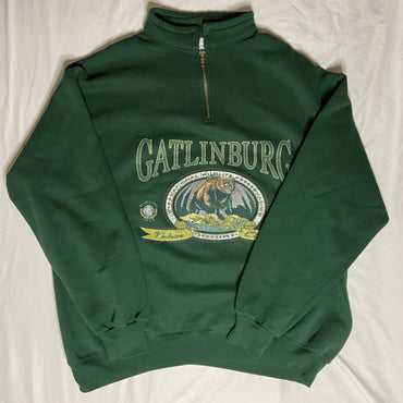 Green vintage 90s quarter zip sweatshirt streetwear / XL