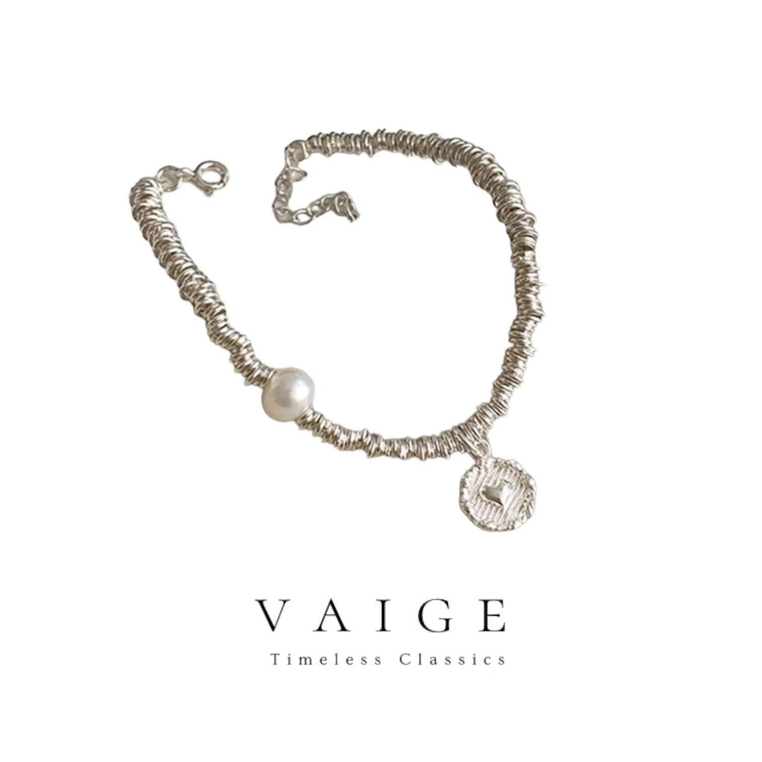 Irregular bead pearl heart Beaded silver Bracelet