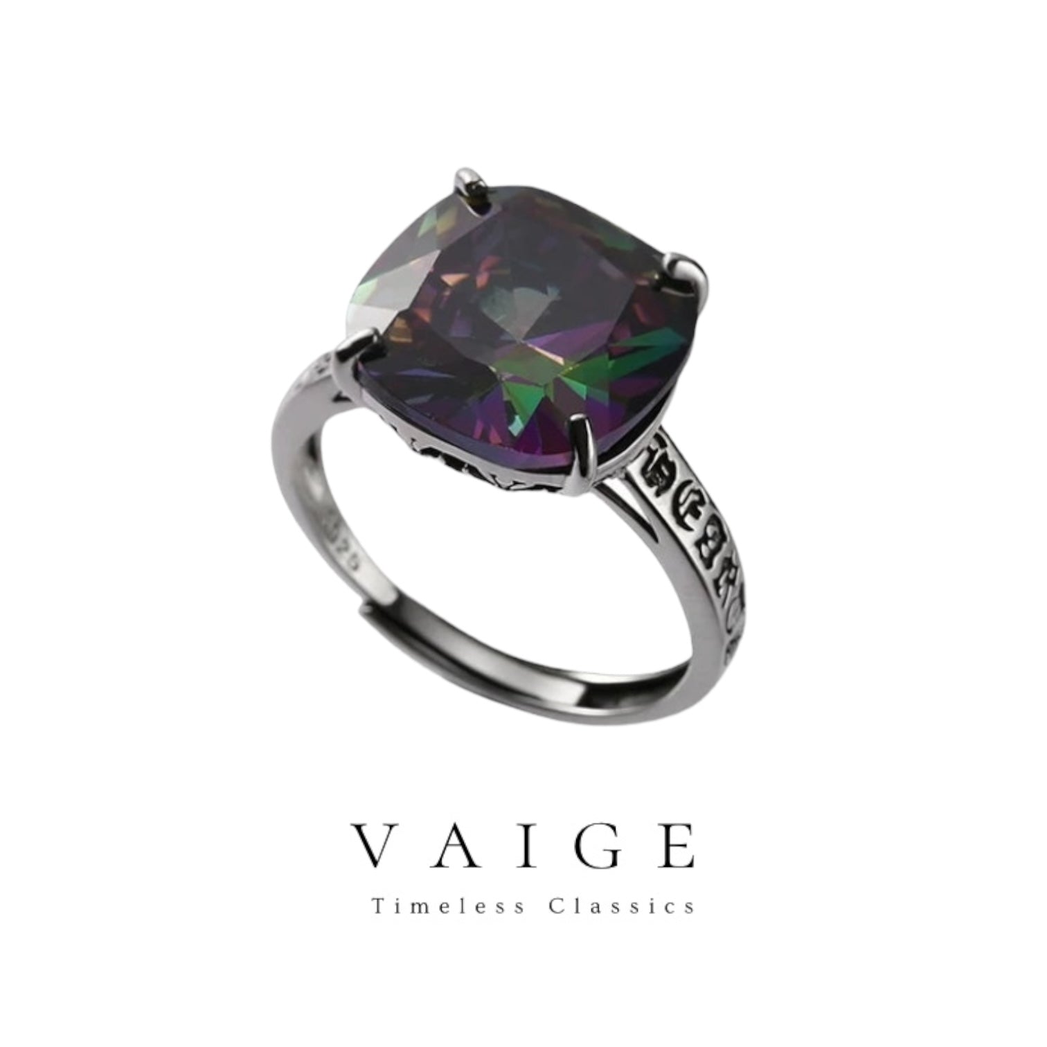 VAIGE Elegant Silver Green Zircon Square Rings