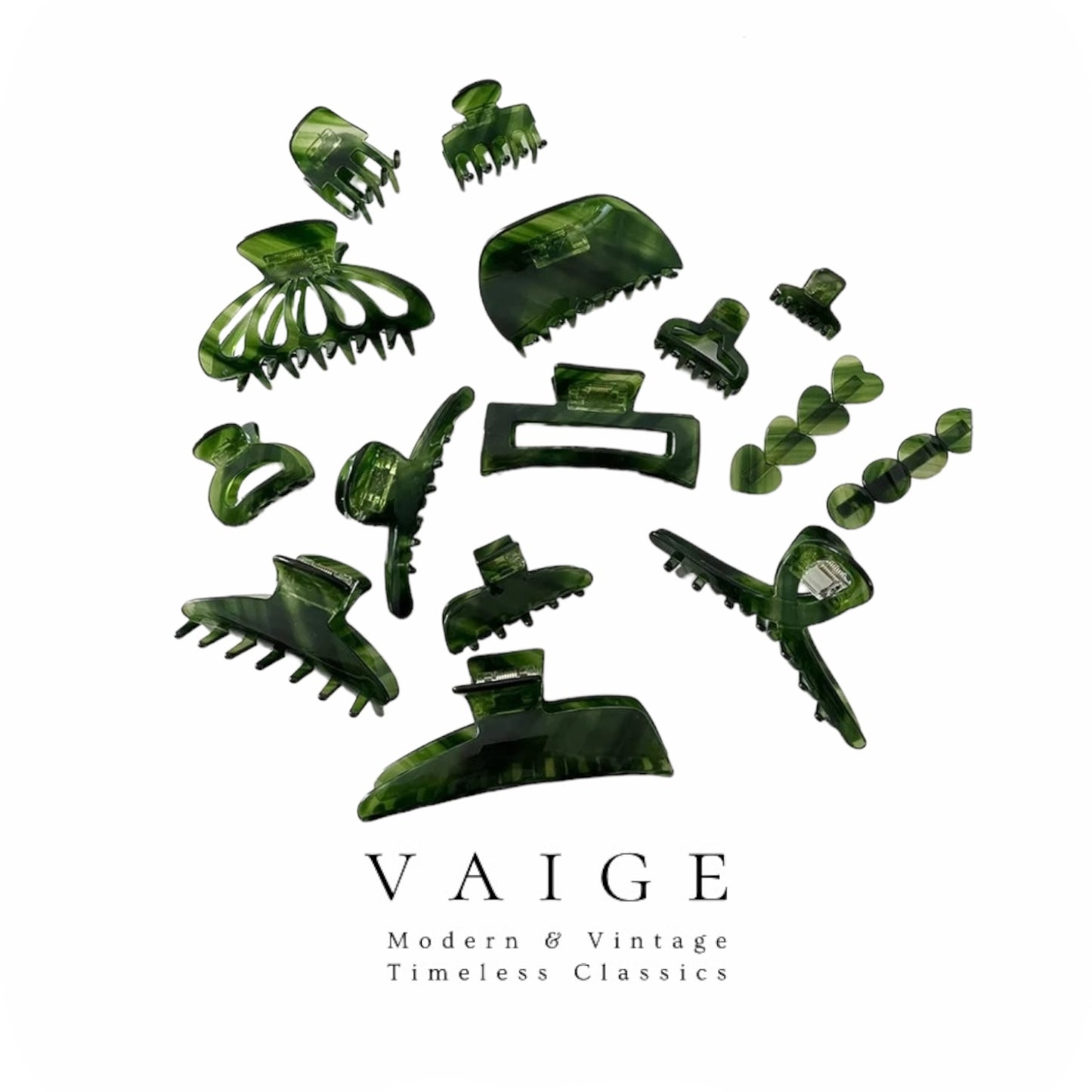 VAIGE Elegant Green Resin Hair Claw Clip Collection