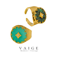 VAIGE Radiant 18K Gold-Plated Stainless Steel African Turquoise Ring with Zircon Accents