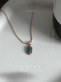 VAIGE Dainty Natural Stone Green White Red Oval Pendant Necklace Stainless Steel