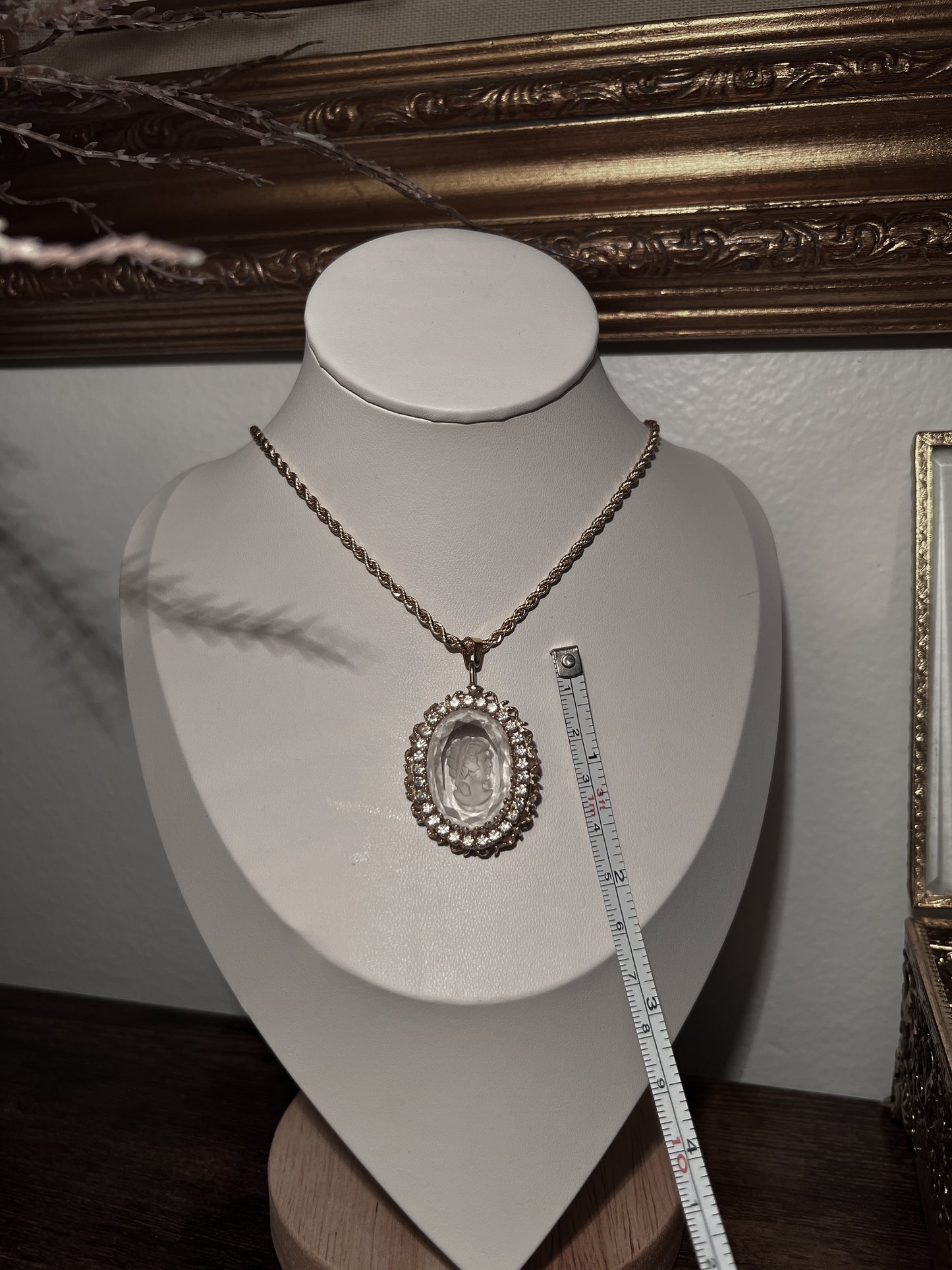 VAIGE One of One | Vintage glass engraved cameo lady portrait necklace