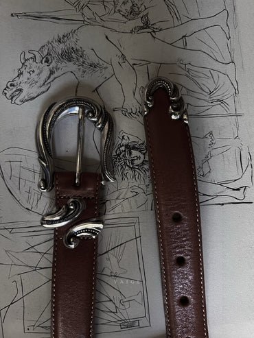 VAIGE One of One |  Vintage Orange-Brown Leather Belt Silver Buckle [ READ DESCRIPTION! ]