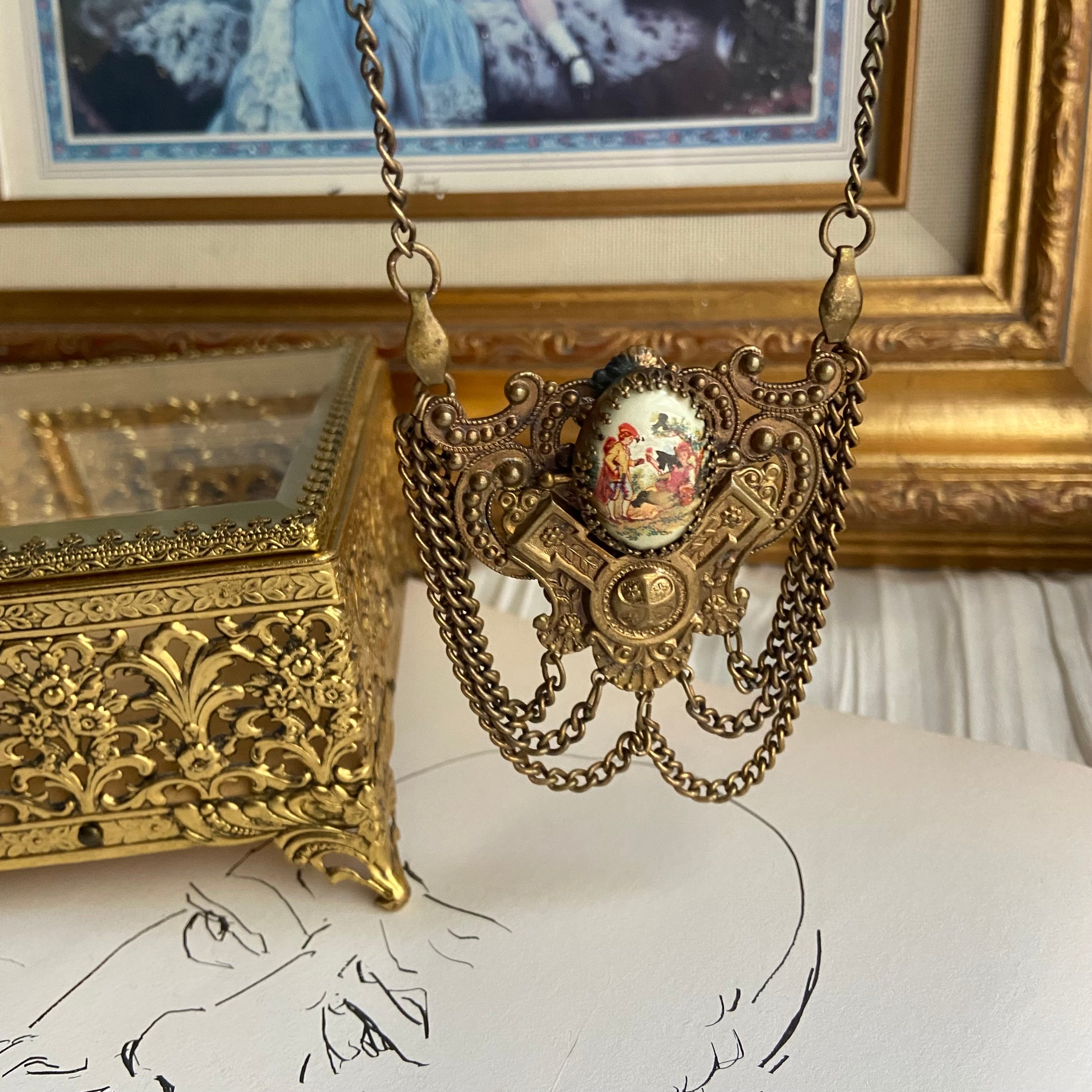 Rare Victorian triple chain cameo   necklace • LONG CHAIN. CAN BE MADE SHORT let me know 😊 22in++ — Vivian Vintage Collection • only 1 available • View all photos; item is thrifted/vintage and may show flaws: (  )