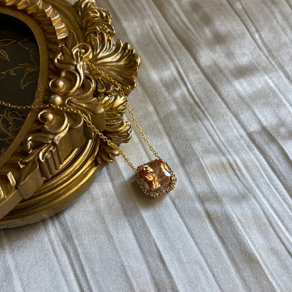 One-of-one | square orange glass zirconia Necklace