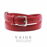 VAIGE Genesis Luxe Leather Belt with Silver Buckle - Available in Bold Colors like Black, White, and Red