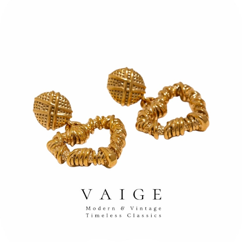 VAIGE Elegant Gold Heart-Shaped Dangle Earrings in Stainless Steel