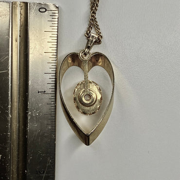 gold heart white stone   pendant necklace • 16-18in — Vintage Collection • only 1 available • View all photos; item is thrifted/vintage and may show flaws.