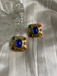 One-of-one | Beautiful vintage colorful square gold earrings