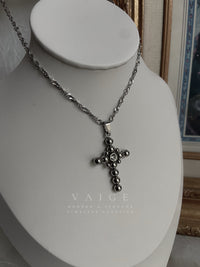 VAIGE  Round Beads Cross Pendant Necklace