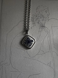 VAIGE One of One |  Vintage Blue Flower Ceramic Hoffman Silver Necklace