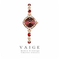 VAIGE Elegant Vintage Gold and Red Zircon Diamond Watch