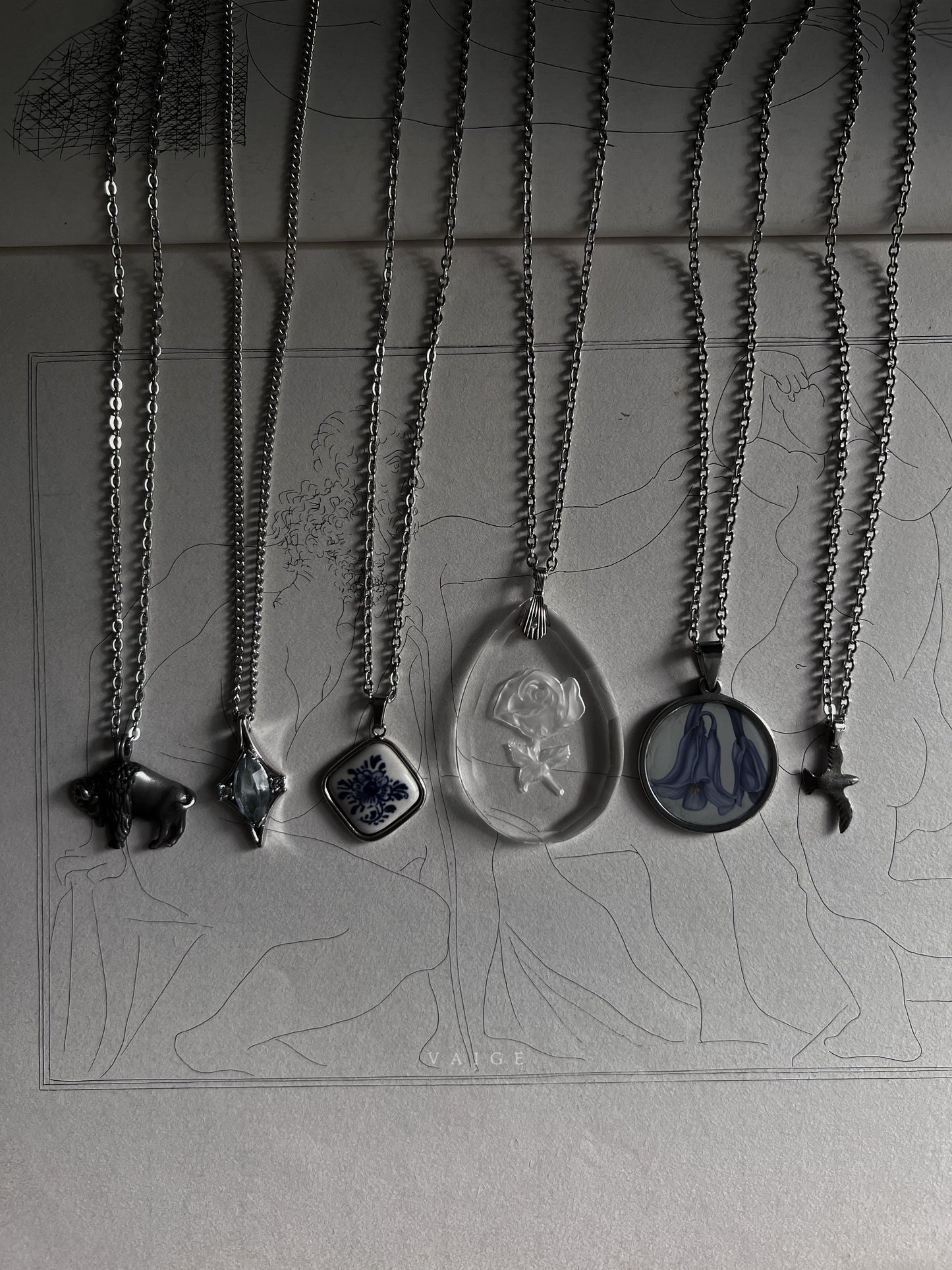 VAIGE One of One |  Vintage Intaglio Flower Silver Necklace