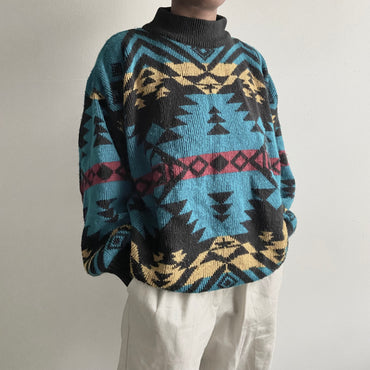 Vintage 90s Blue & Black Aztec Pattern Sweater [ Only One Available ]