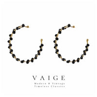 VAIGE Elegant Black Geometric Crystal Gold Earrings