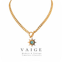 VAIGE Elegant Gold-Plated Sun Ray Stone Toggle Necklace in Radiant Gold