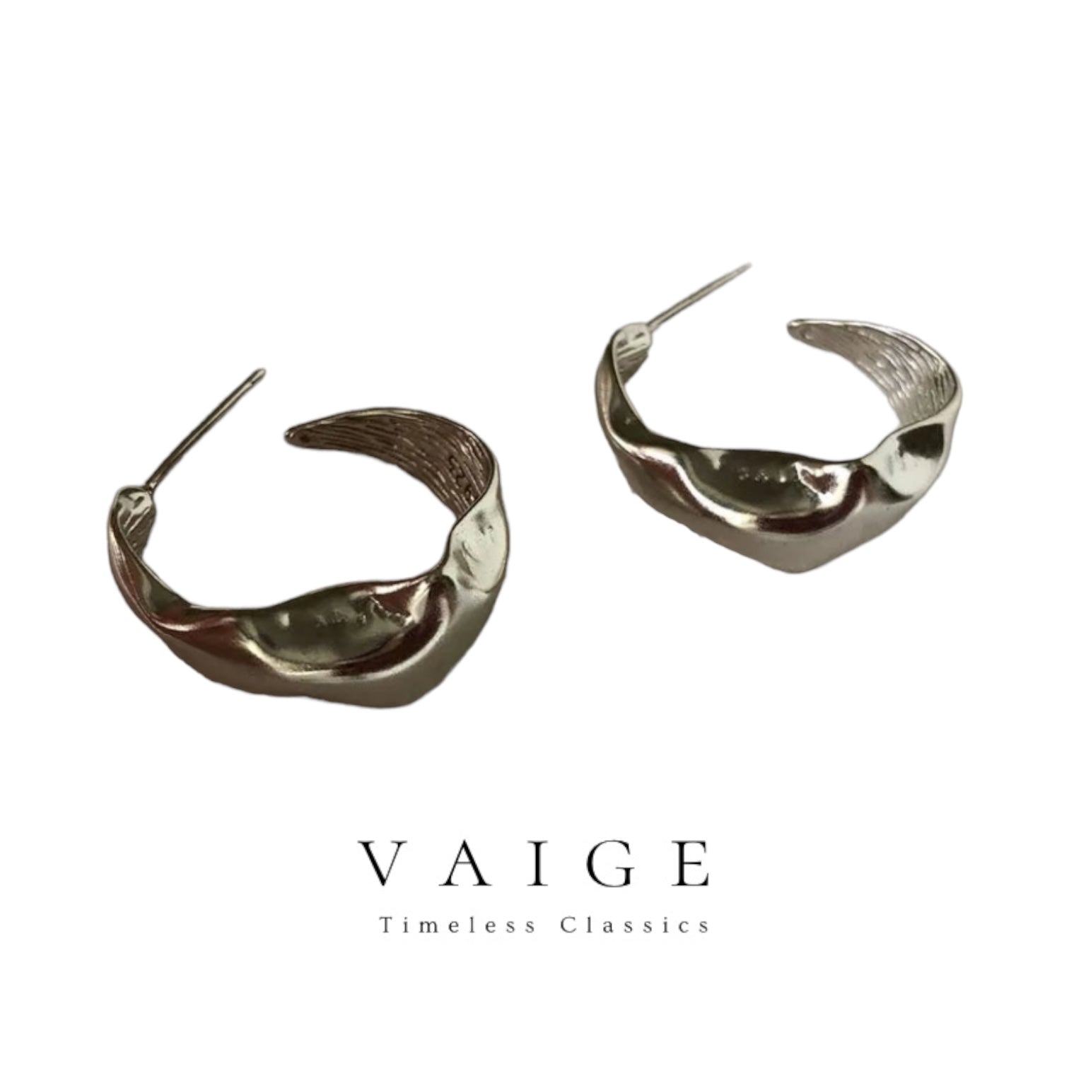 VAIGE Dazzling Irregular Textured Open Hoop Earrings in Silver and Gold