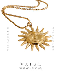 VAIGE Sun Face Pendant Necklace Gold Stainless Steel