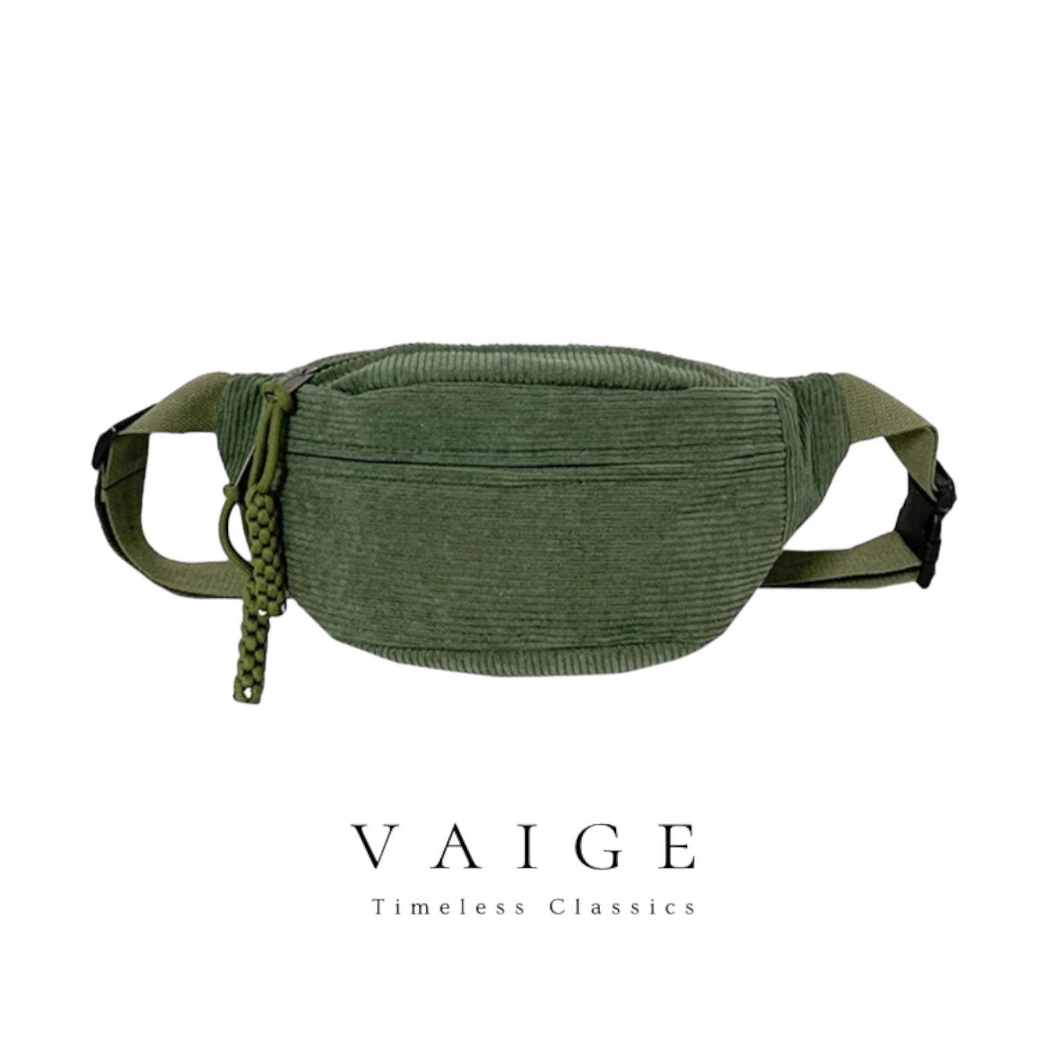 VAIGE Vintage Luxe Corduroy Fanny Pack in Rich Tan and Olive Green