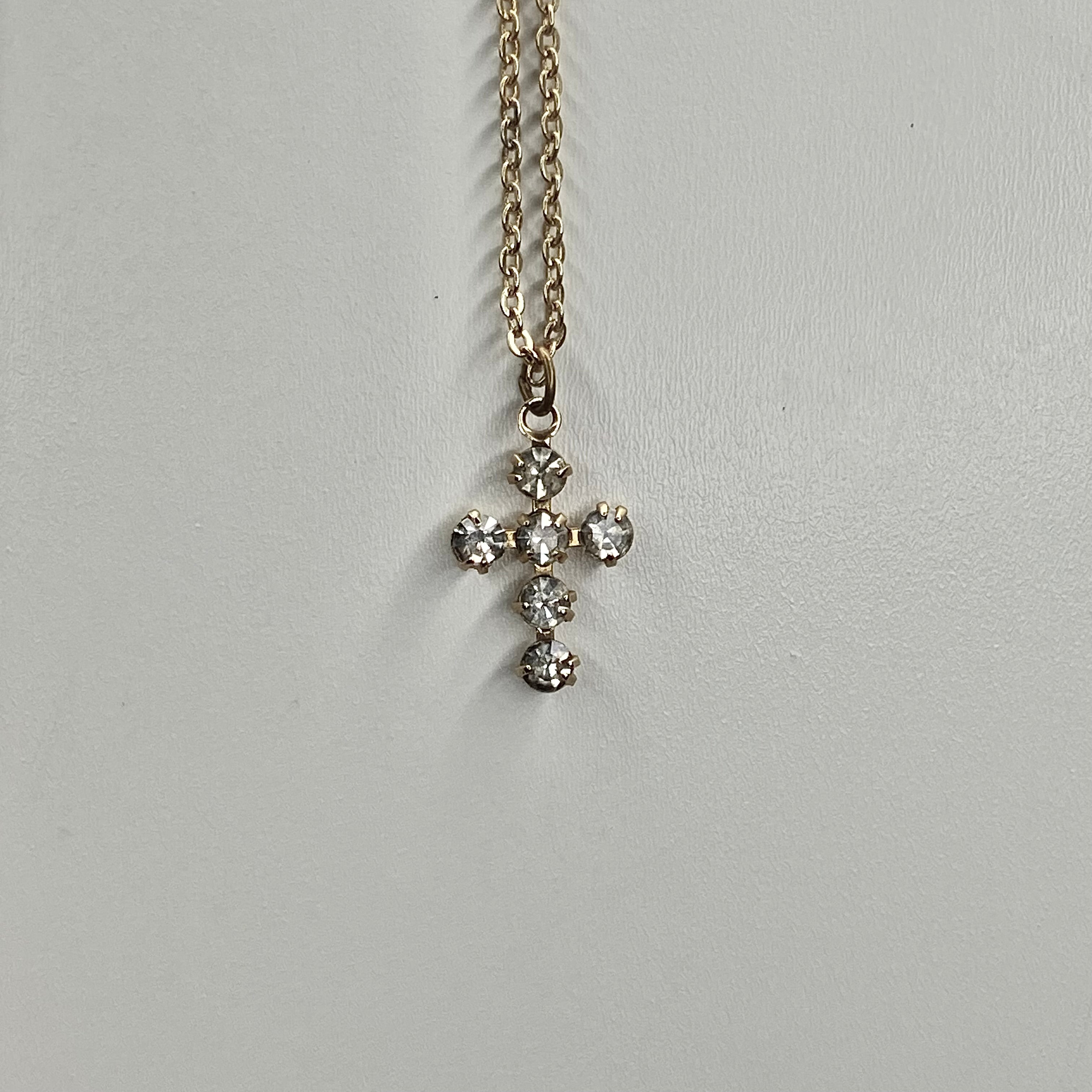 gold cross zircon   pendant necklace • 16-18in — Vintage Collection • only 1 available • View all photos; item is thrifted/vintage and may show flaws.