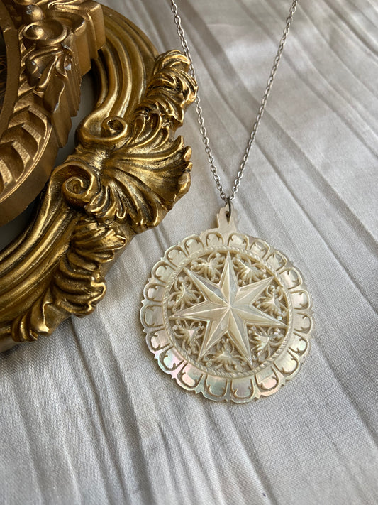 One-of-one | vintage pearl engraved star pendant Necklace