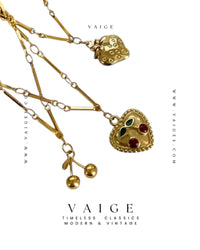VAIGE Cherry Heart Pendant Necklace Gold Stainless Steel