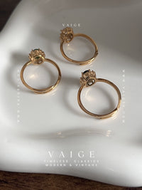 VAIGE Oval Floral Cubic Zirconia Green Black Clear Stone Ring Adjustable