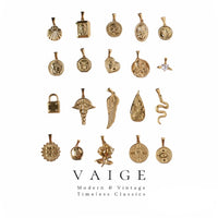 VAIGE Luxurious Gold Stainless Steel Pendant Collection - Unique Designs in Coin, Snake, Eye Feather, Zirconia, Lock, Heart Butterfly