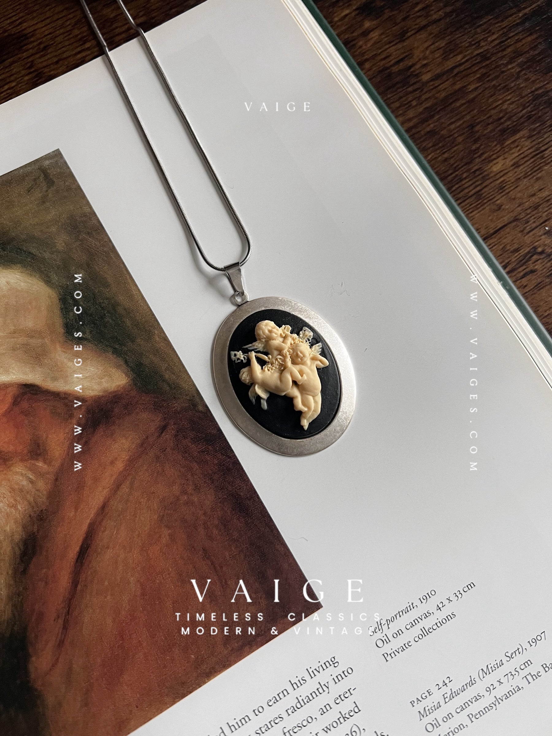 VAIGE  Three Cherub Gold & Silver Necklace