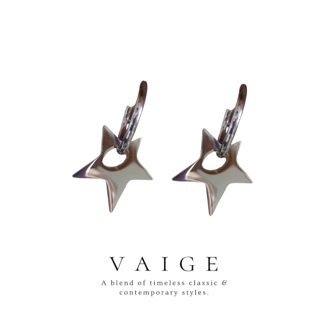 Large Stainless Steel Exaggerated Pentagram Irregular Hoop silver Earring