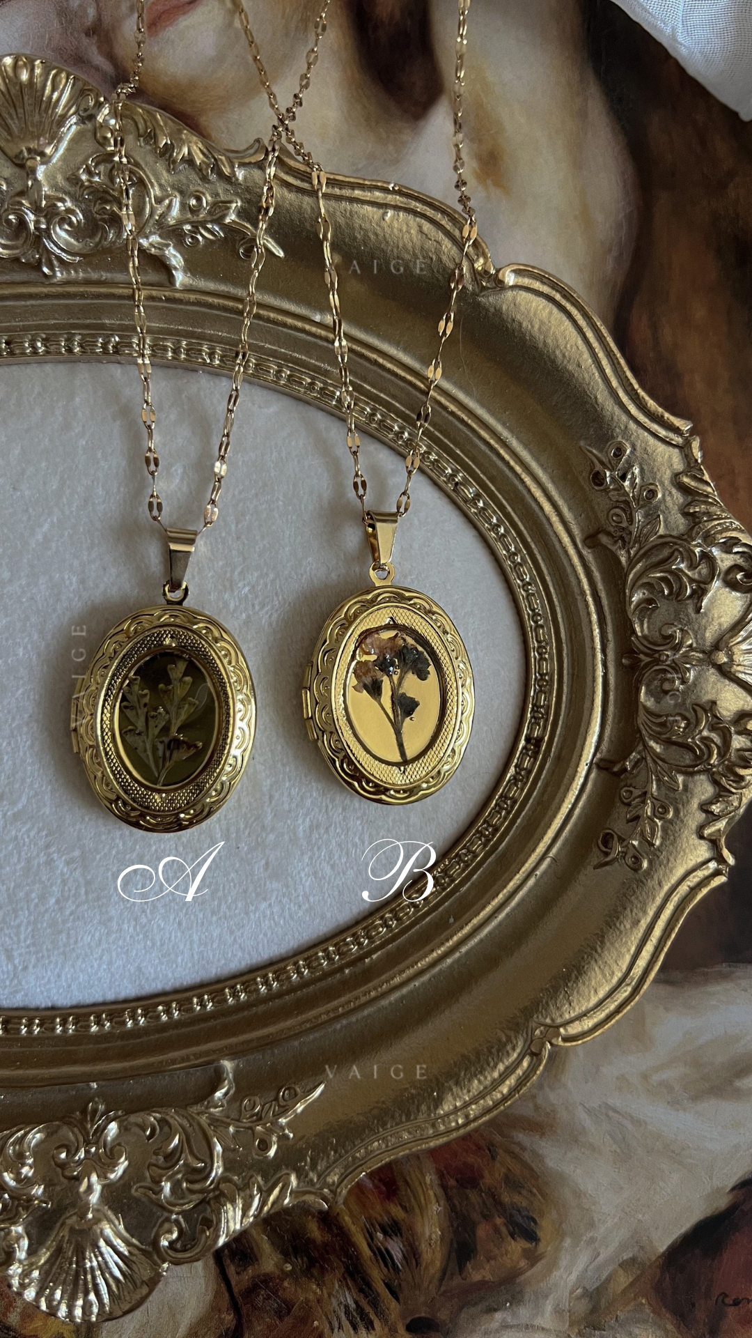 Flower locket necklace collection gold