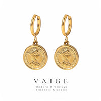 VAIGE Elegant Double-Sided Coin Earrings featuring Queen Elizabeth in Silver and Gold