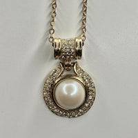 gold pearl zircon coin   pendant necklace • 16-18in — Vintage Collection • only 1 available • View all photos; item is thrifted/vintage and may show flaws.