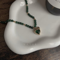VAIGE Natural Green Agate Bead Heart Pendant Necklace
