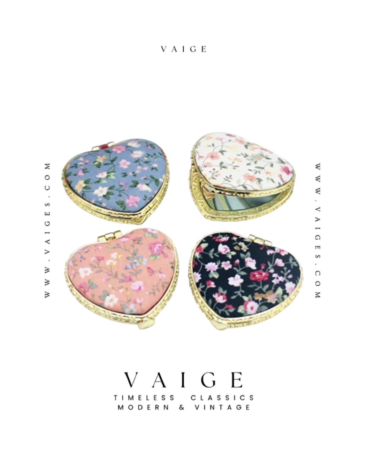 VAIGE Heart & Circle Floral Mini Compact Mirror