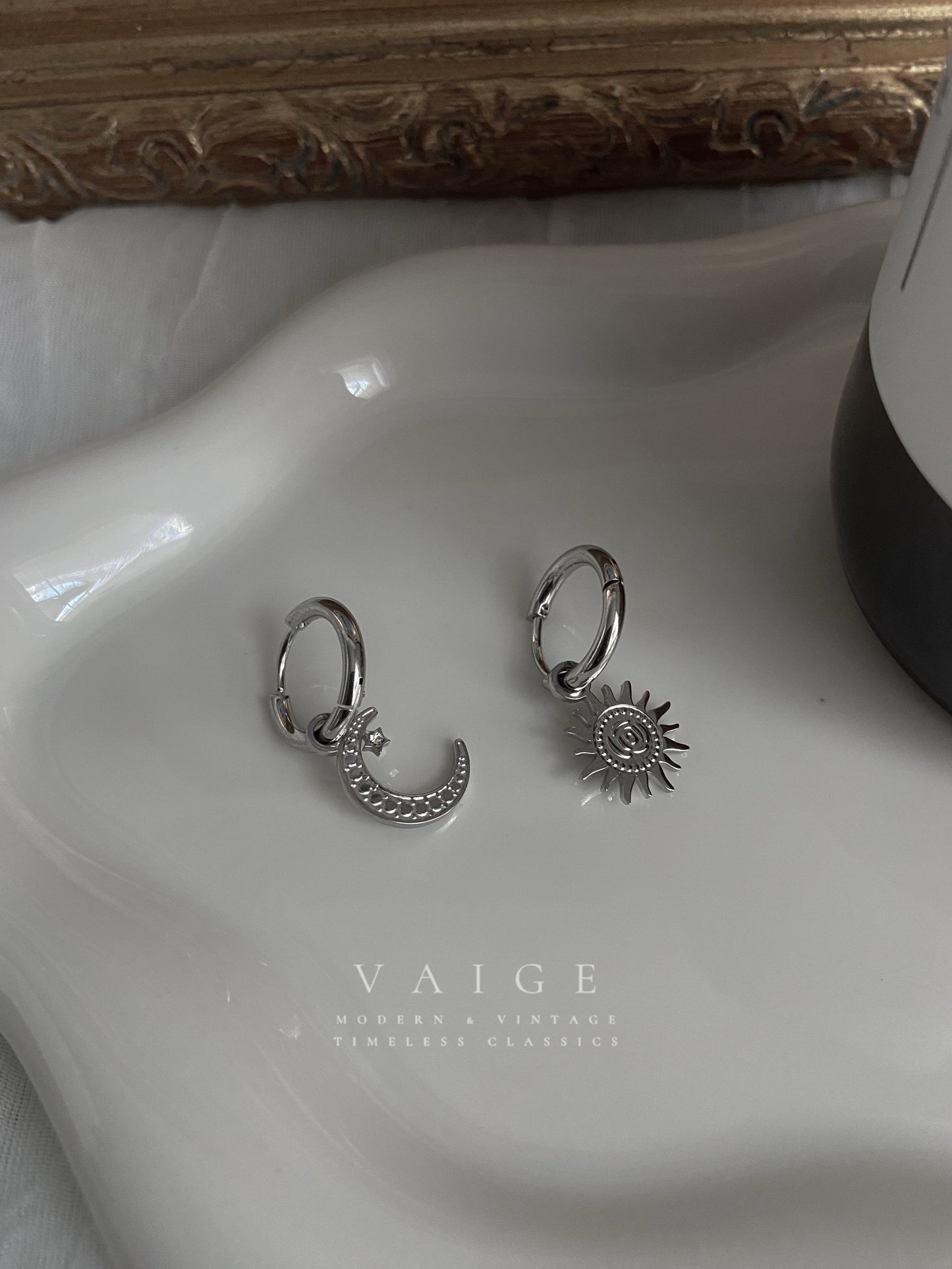 VAIGE Gold Asymmetry Star Moon Hoop Earrings Stainless Steel