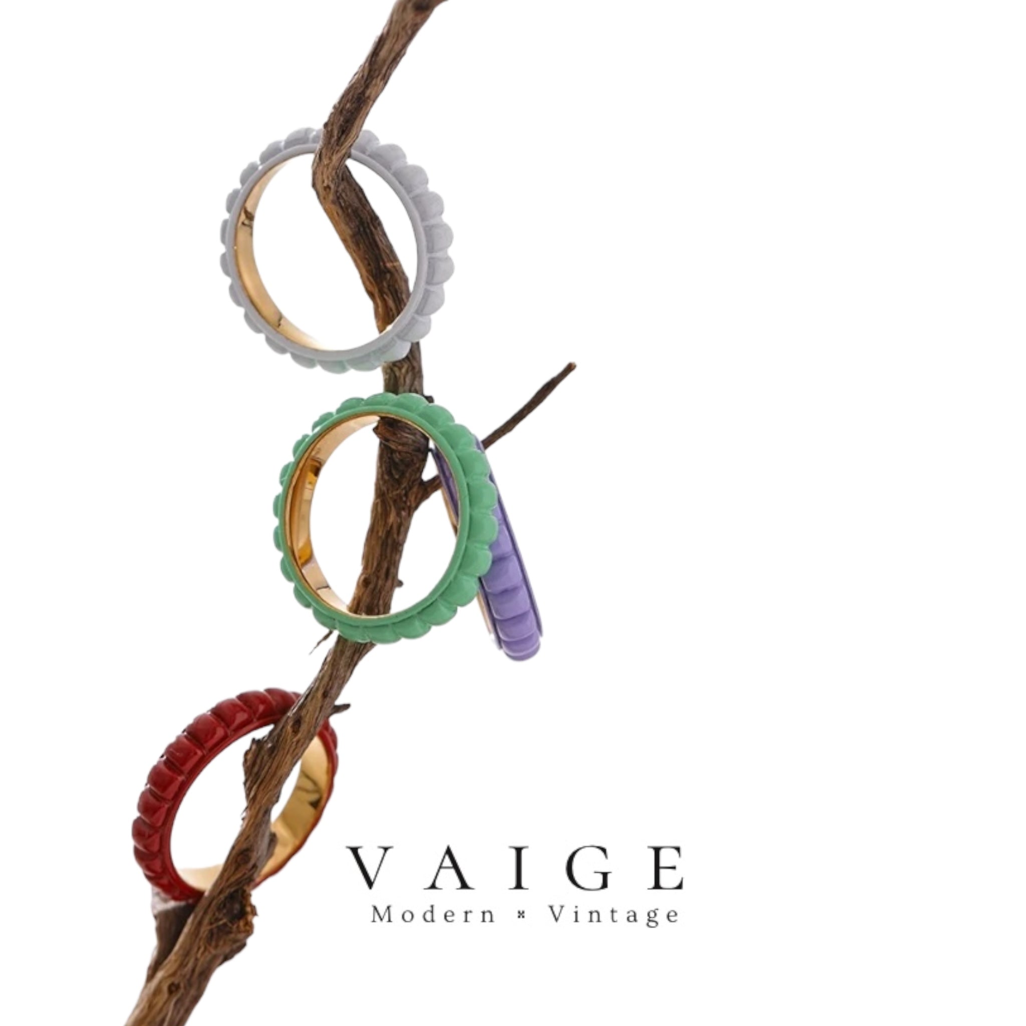 VAIGE Majorie Enamel Color Burst Stainless Steel Ring in White, Red, Green, and Purple