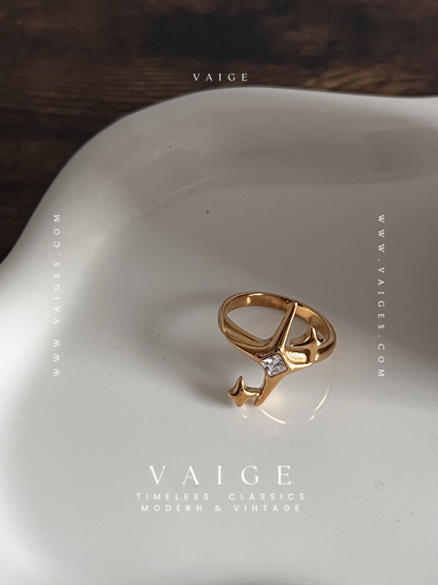 VAIGE Zircon Star Ring Gold Stainless Steel