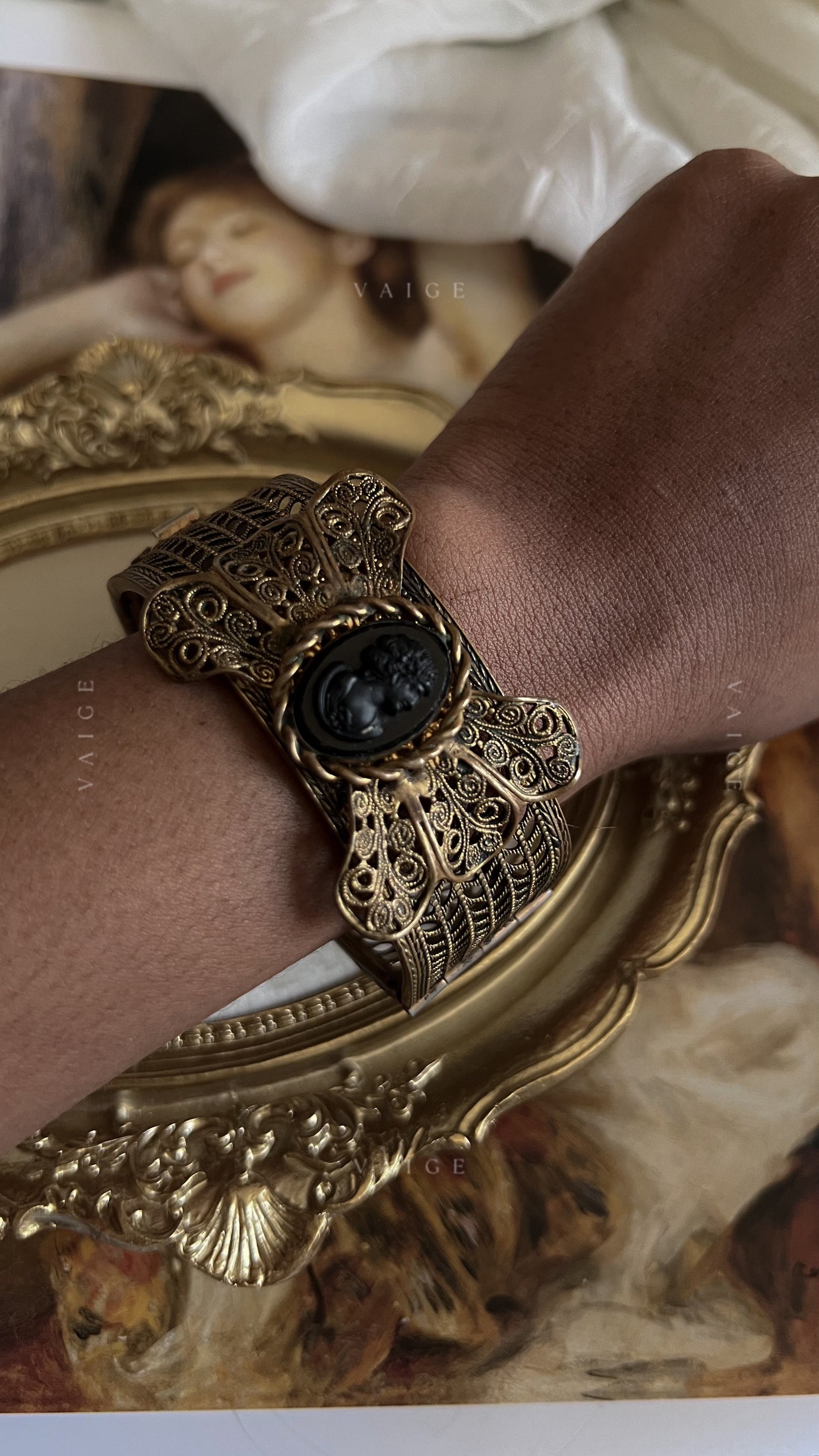 1920s antique vintage art deco cameo bow bracelet