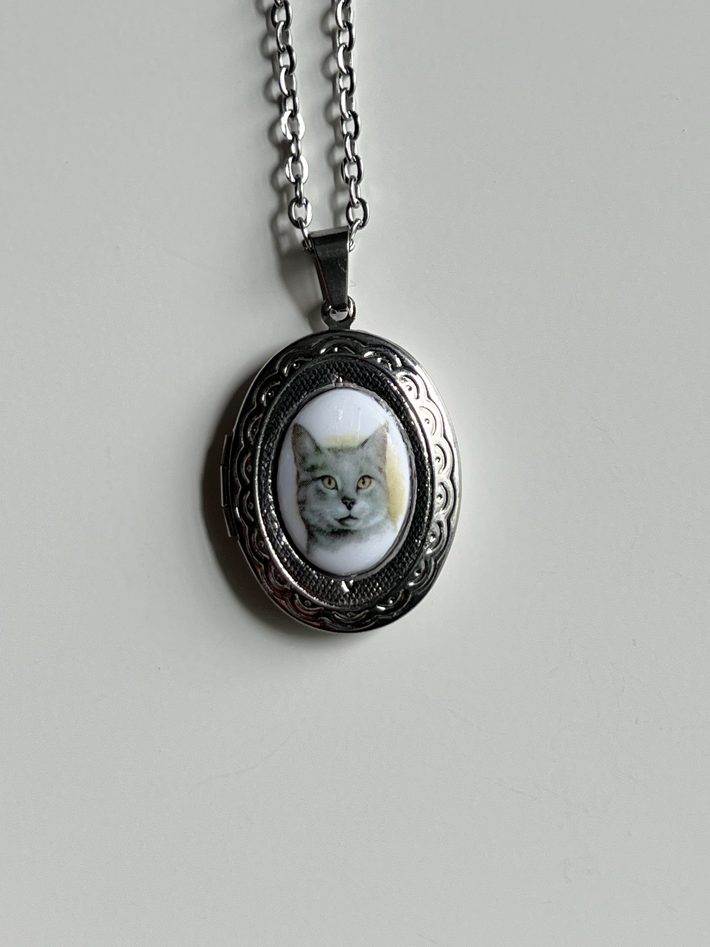 Grey Cat Locket Necklace